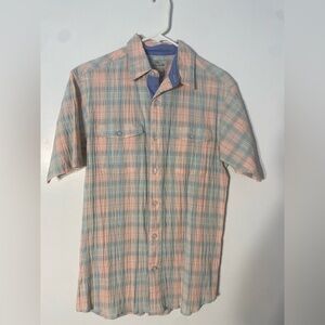Bob Timberlake casual golf Men's Plaid Short Sleeve Shirt blue/coral button up